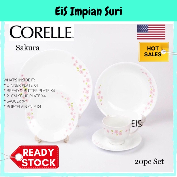 (Ready Stock!!) Corelle Sakura 20pcs Dinnerware Set Livingware Dinner