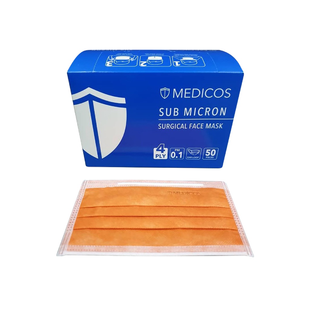 MEDICOS Sub Micron Surgical Face Mask 4ply - Amber Orange (50'S ...