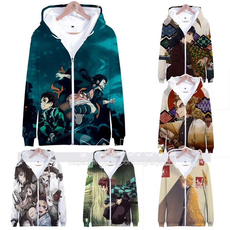 Anime Demon Slayer Kimetsu no Yaiba Tanjuro Kamado Hoodie Jacket 3D Print  Whole Over Printed Zipper Jacket (2XS-2XL)