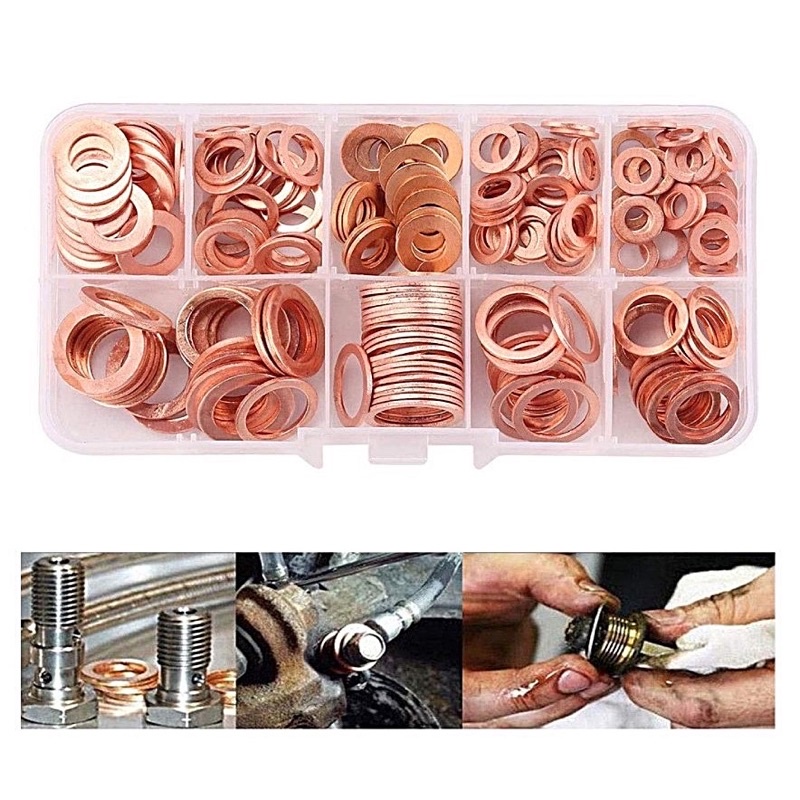 200pcs Assorted Solid Copper Washers O-Ring Gaskets Seal Flat Ring ...