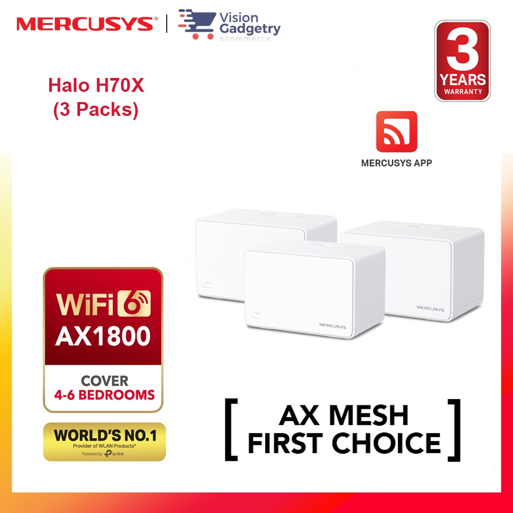 Mercusys Halo H70X Mesh Wifi 6 AX1800 Whole Home Router System MIMO ...