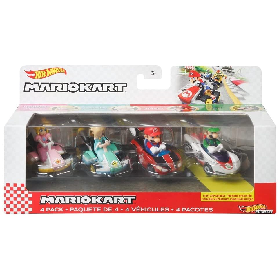 Hot Wheels Mario Kart Vehicle 4 Pack Set Of 4 Fan Favorite Characters Includes 1 Exclusive 6145
