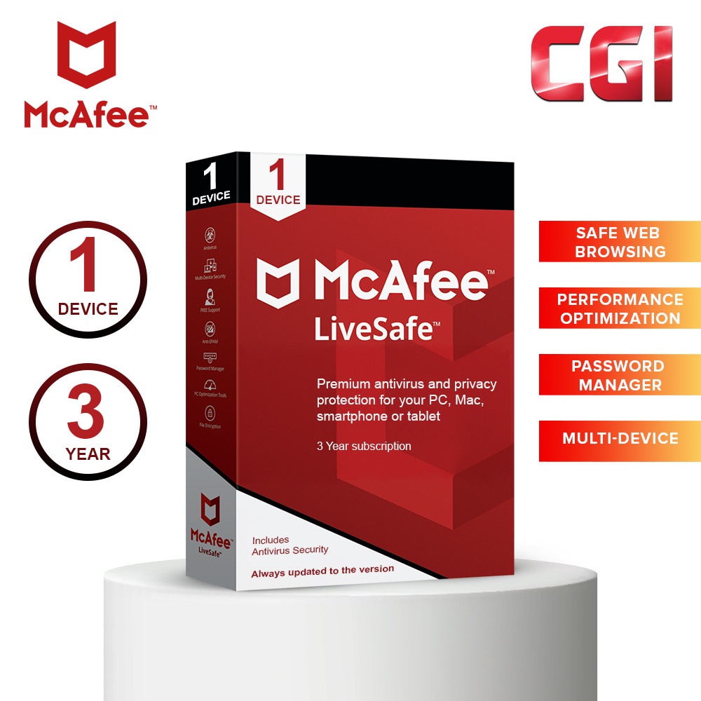 McAfee LiveSafe Security Software Retail Pack 3 Year 1