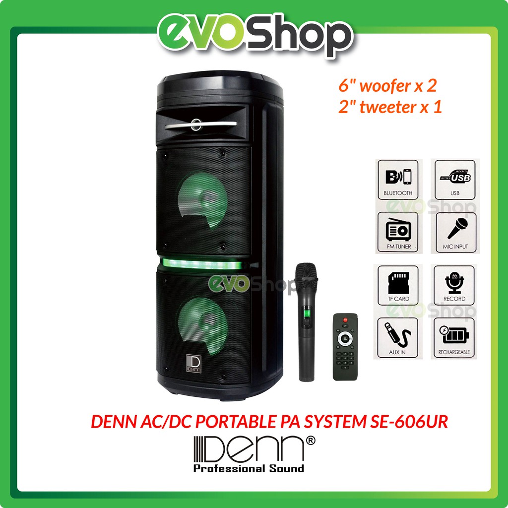 Denn AC/DC Portable PA System SE-606UR (1 Handheld Microphone + Remote ...