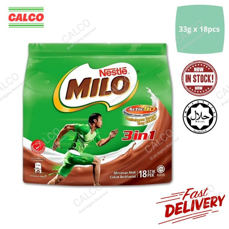 Nestle Milo 3 In 1 Activ Go Chocolate Malt Powder 33g X 18pcs