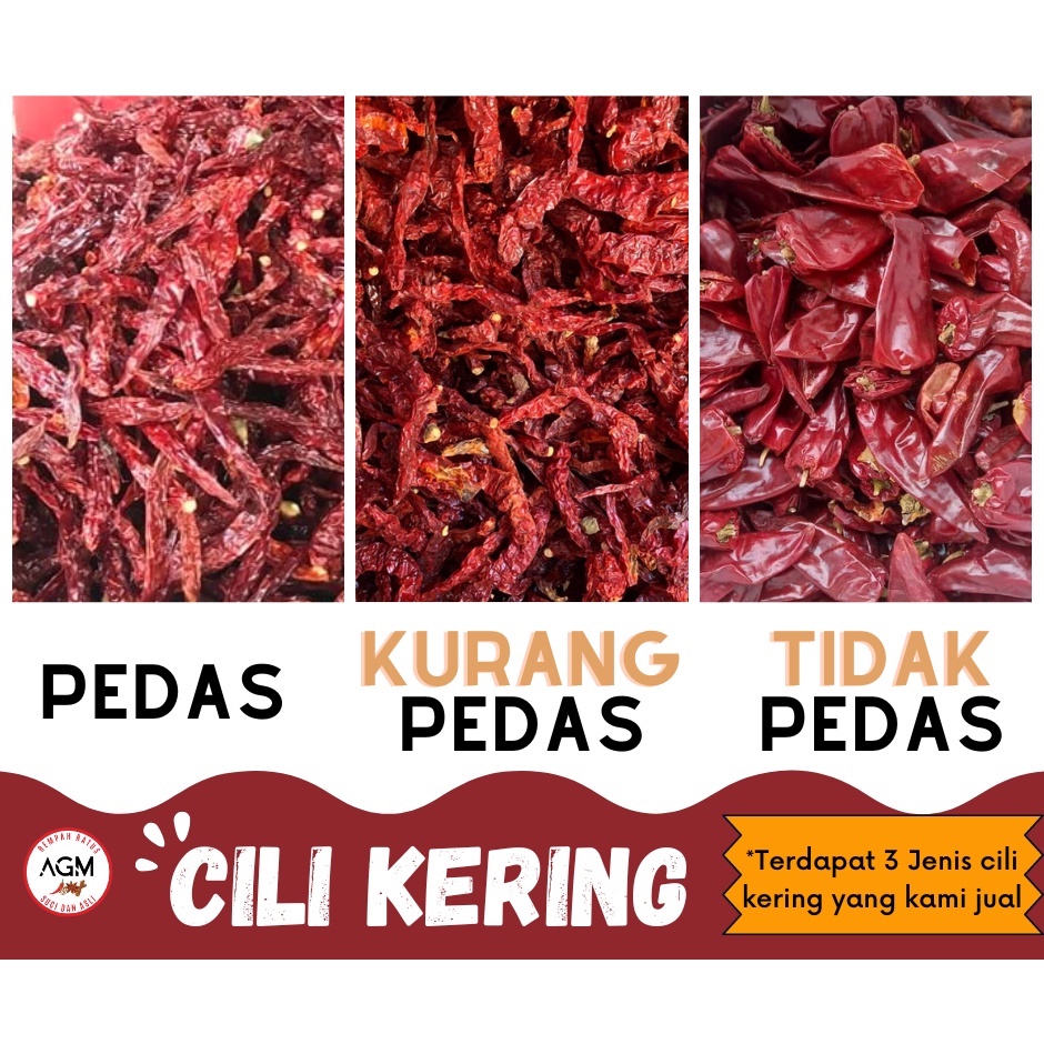 Agm Cili Kering Kurang Pedas Pedas Tidak Pedas 500g 1kg Ready Stock