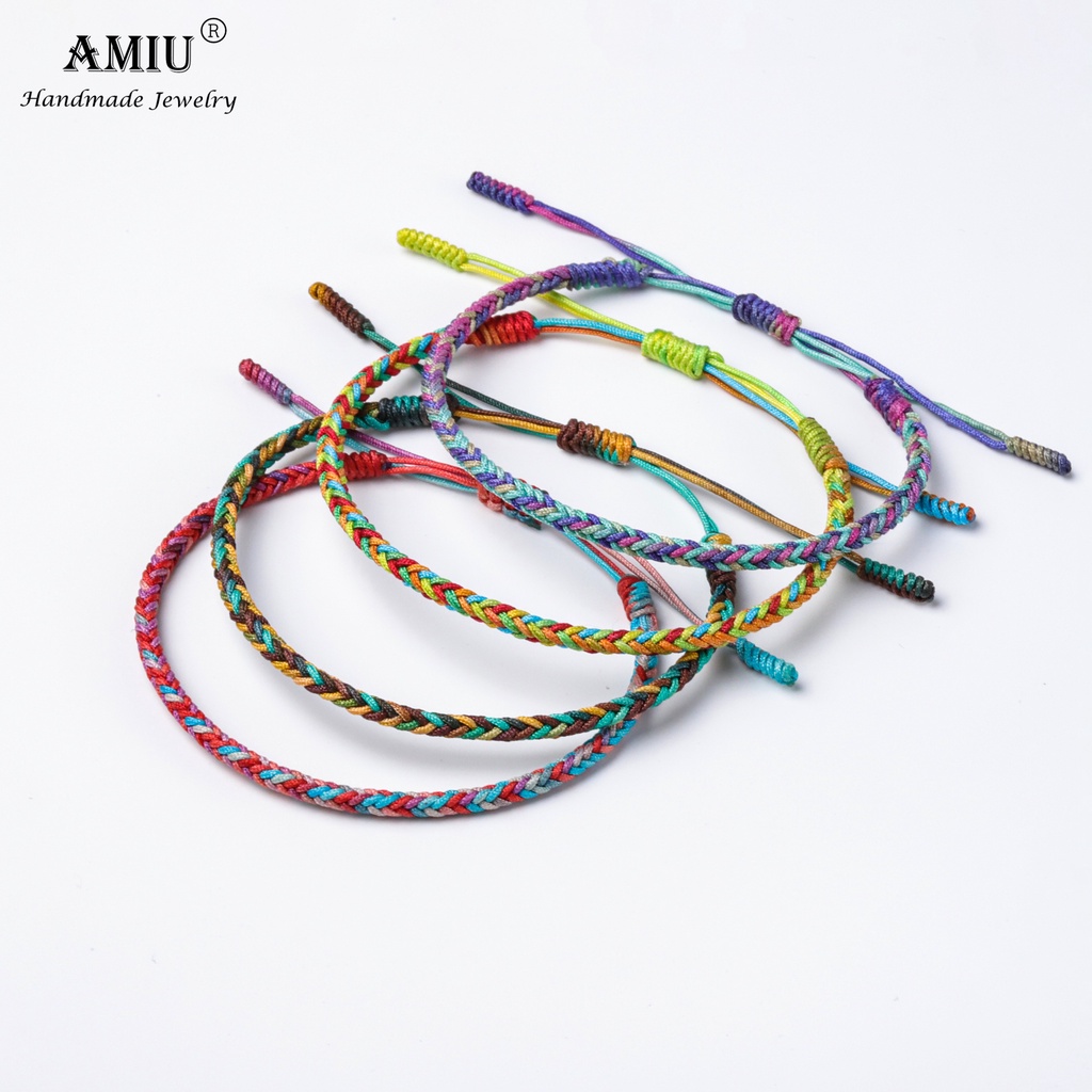 Gradient Colors Tibetan Handmade Buddhist Lucky Bracelets & Bangles As
