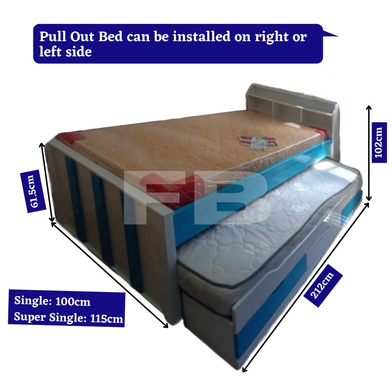 Single/ Super Single Solid Wooden Bed frame with Pull Out and Drawers ...