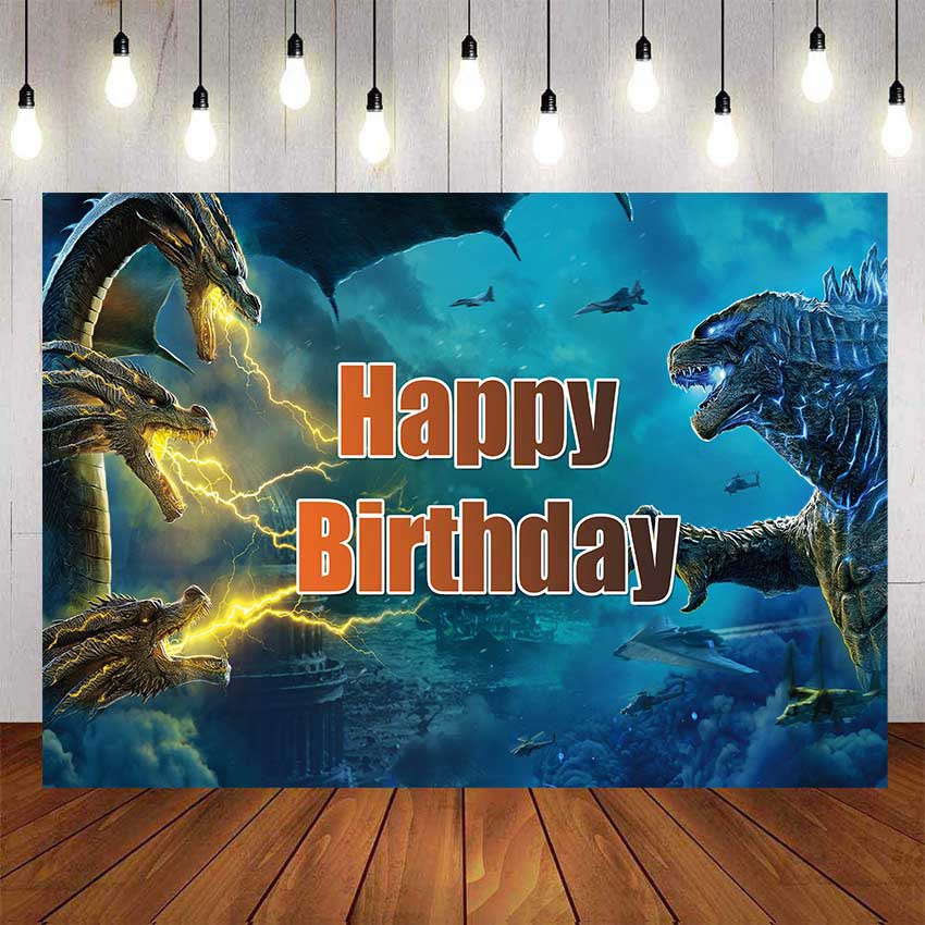 Godzilla VS King Ghidora Birthday Backdrop For Photography Baby Shower