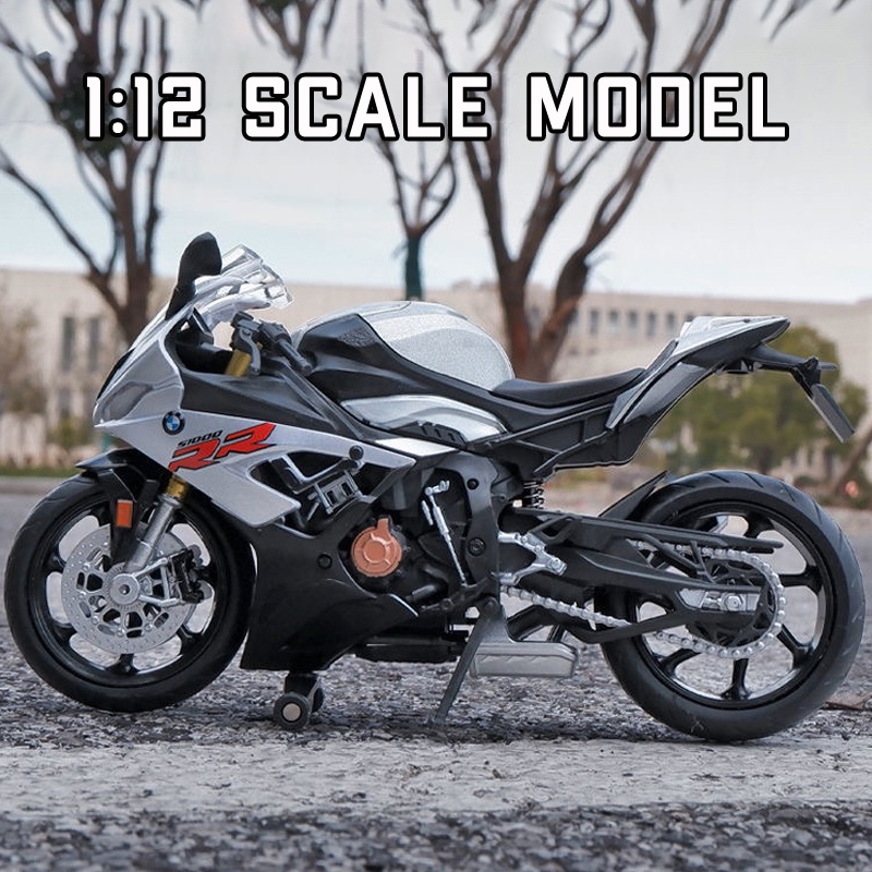 Risopen Mini modèle de moto S1000RR 1/12 en alliage de métal moulé sous pression - Modèle de moto de sport argenté - Cadeau pour les amateurs de moto adultes