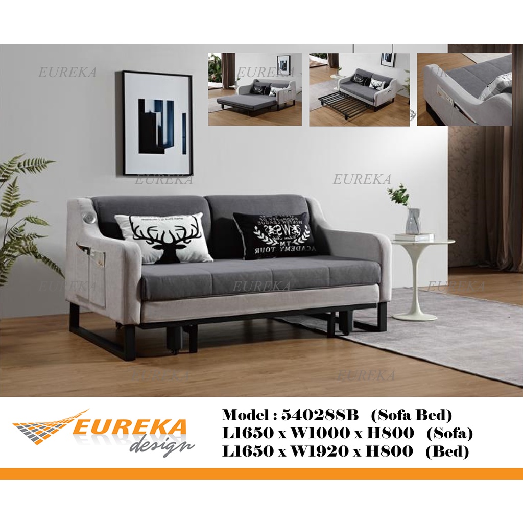 EUREKA 5.5ft Sofa Bed 3 Seater Pull Out Fabric Wood Metal 54028