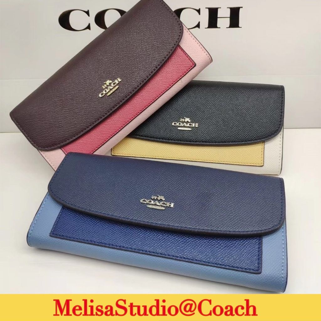 COACH Accordion Zip Wallet In Colorblock Crossgrain Leather in Blue