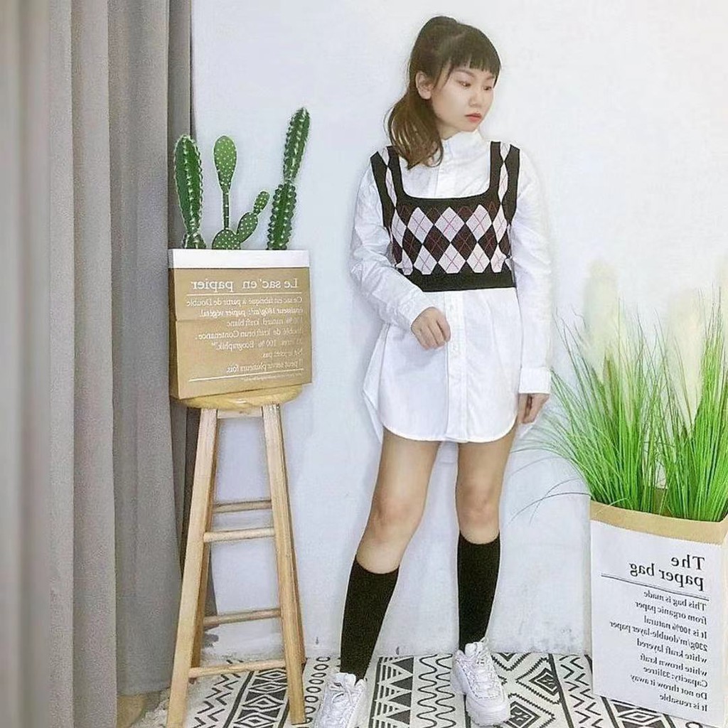 Super short inner vest female summer square collar plaid self ...