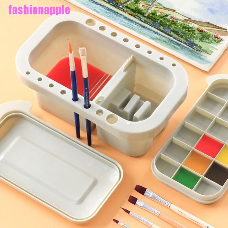 1pc White Portable Water Bucket For Painting, Multifunctional Watercolor  Palette With Brush Holder And Cleaning Container (Without Brushes), Square  Shape