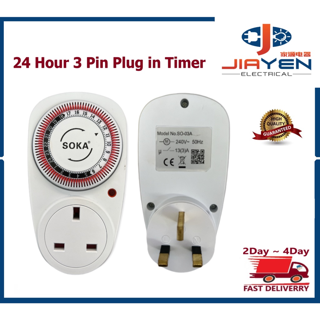 𝐏𝐑𝐄𝐌𝐈𝐔𝐌 𝐐𝐔𝐀𝐋𝐈𝐓𝐘 SOKA 24 Hours 3PIN PLUG IN TIMER | Shopee Malaysia