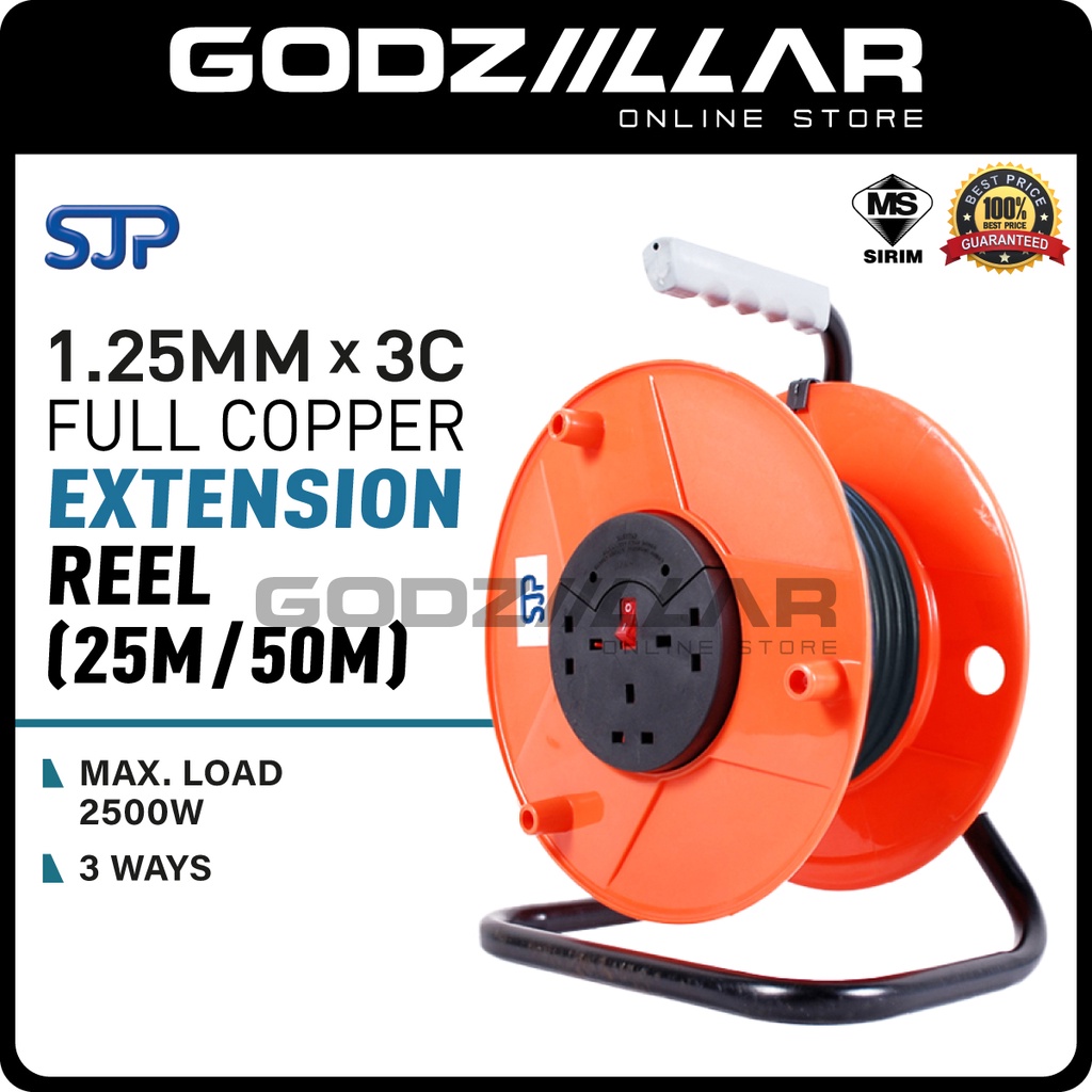 50M Extension Lead Heavy Duty Cable Reel, 4 Socket Cord Reel with
