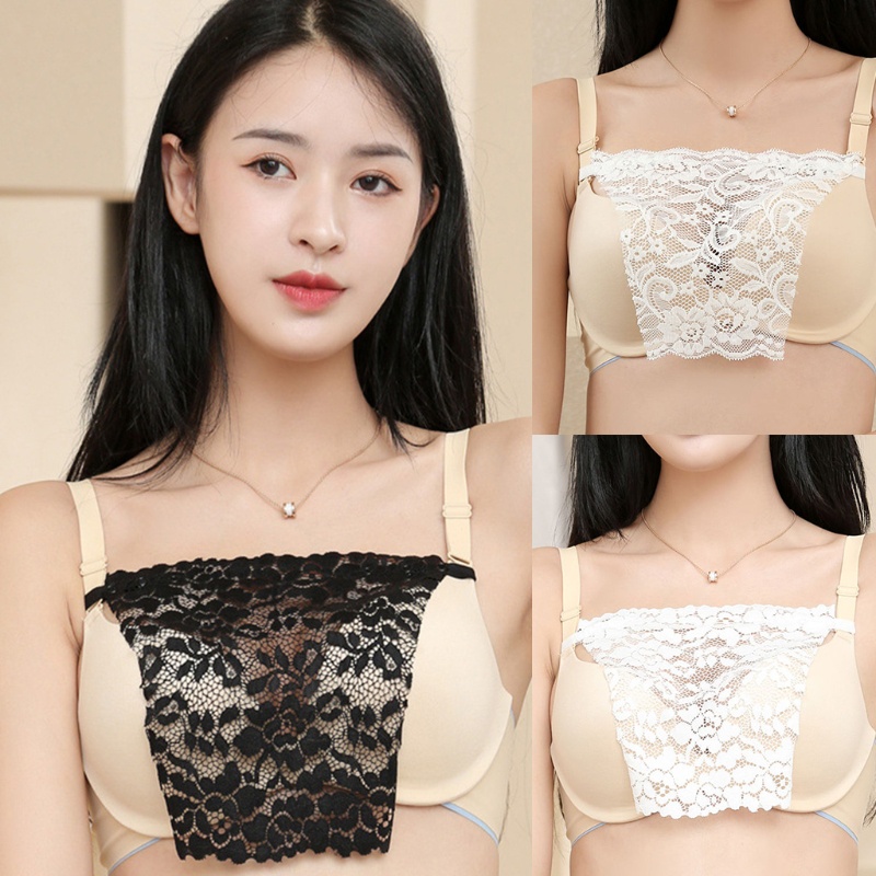 Women Lace Trim Clip On Bra Insert Modesty Panel Mock Camisole