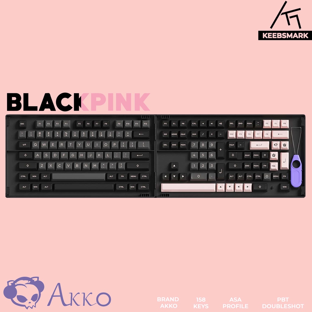 Keycaps Akko Black & Pink 158 Keys ASA Profile PBT Doubleshot Keyboard ...