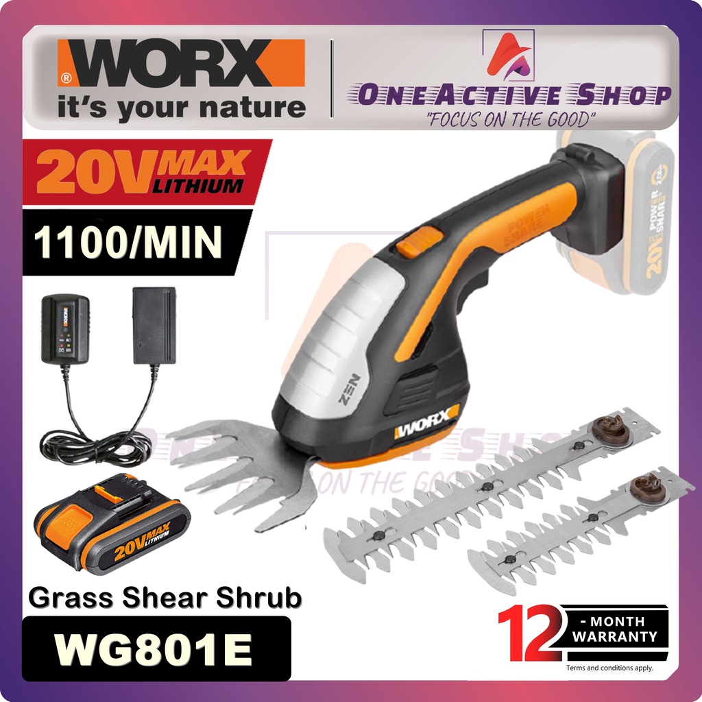 WORX 20V Grass Shear Shrubber Trimmer Trimming Shrub WG801E 1