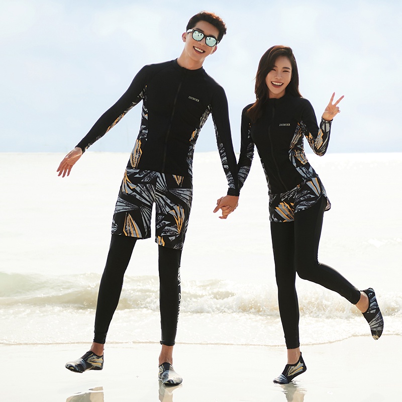 Women Men Swimwear Long Sleeve RashGuards Couple's Swimsuit Set Swim Shirt  and Leggings Plus Size Diving Snorkeling Beach Surf Wear