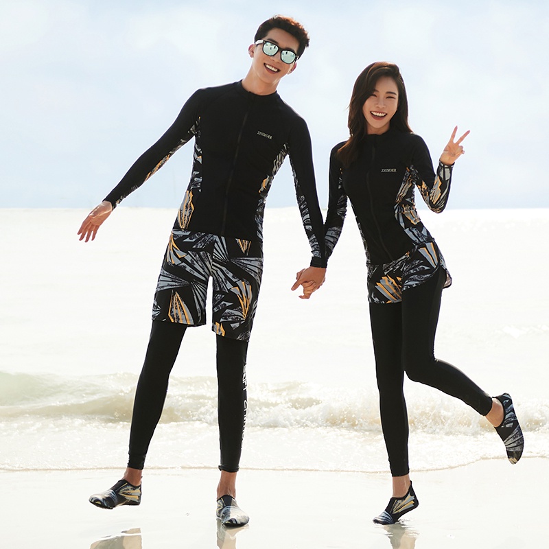 Women Men Swimwear Long Sleeve RashGuards Couple's Swimsuit Set