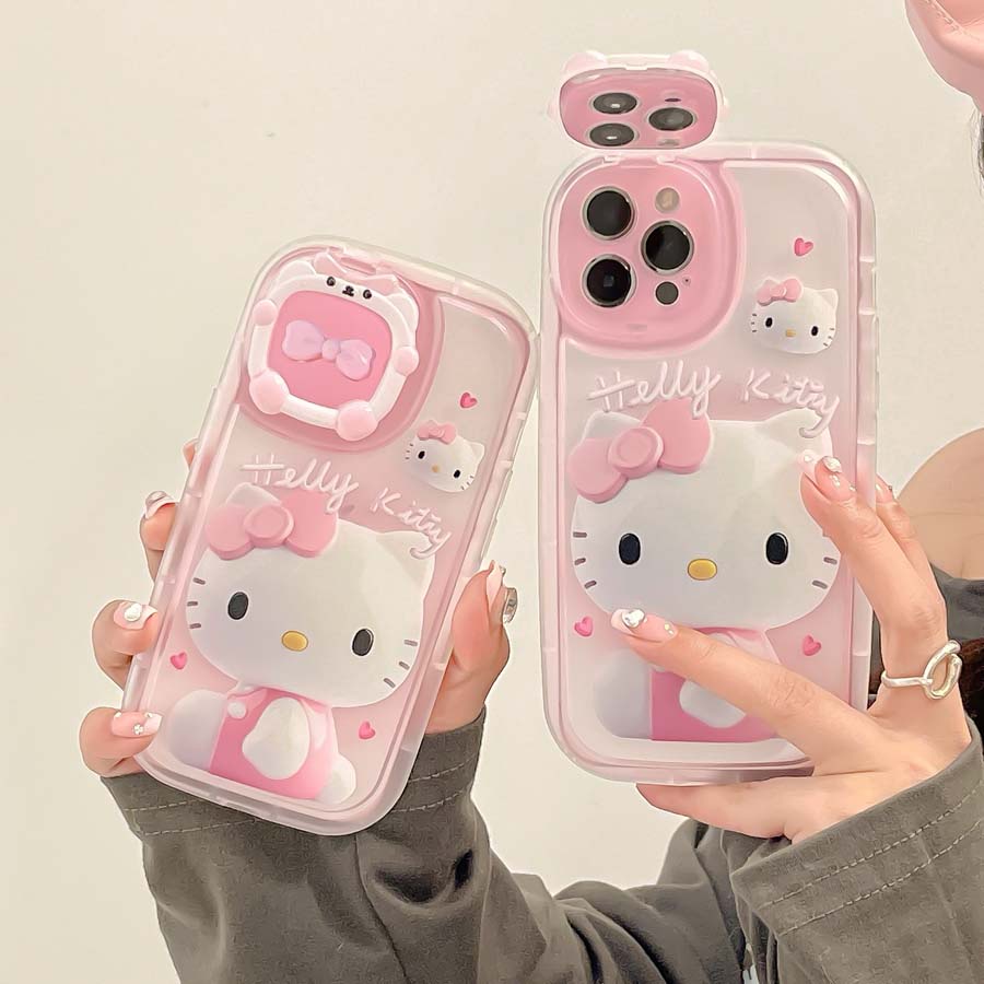 Cute HelloKitty motif phone case Mirror Cartoon Camera Lens Protector ...