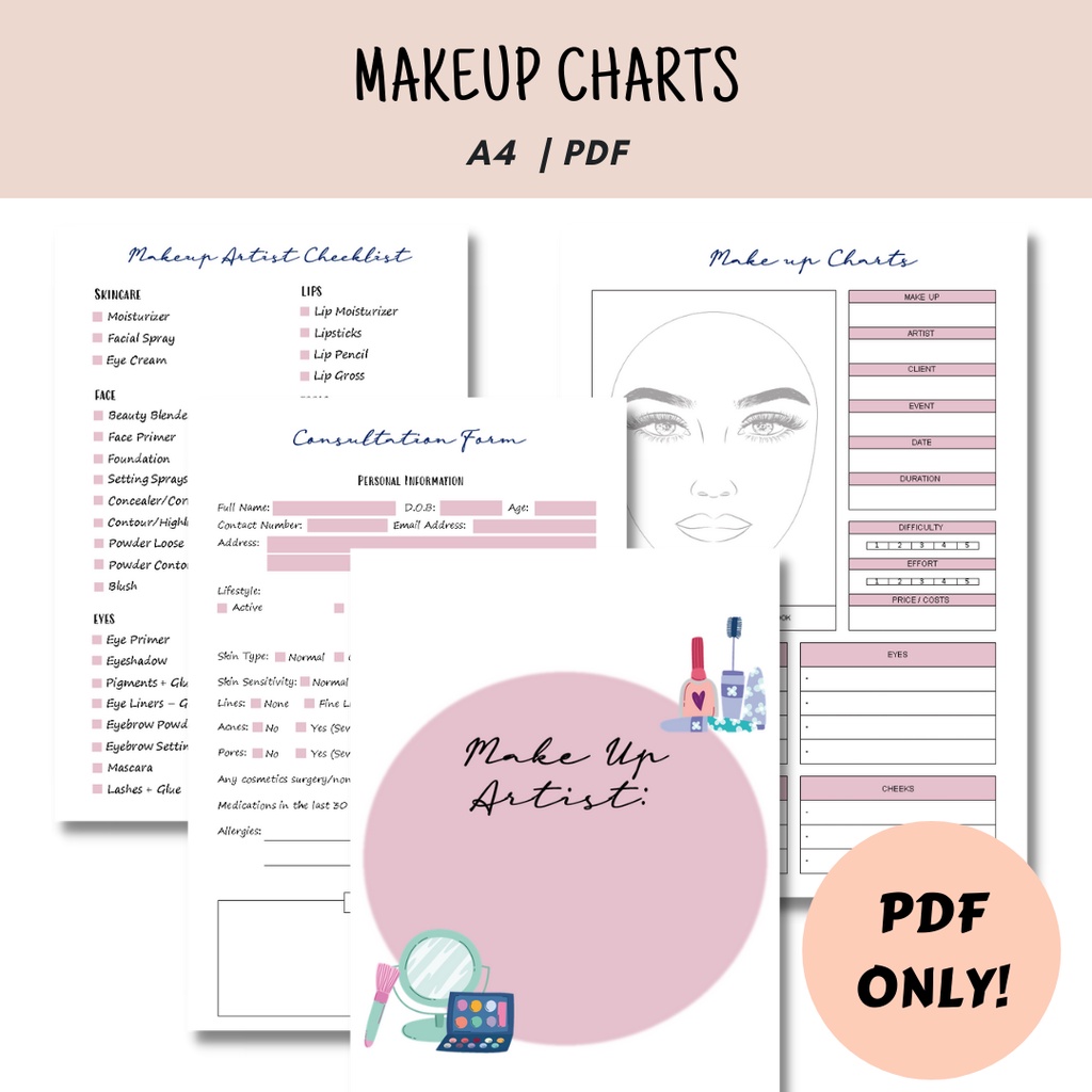 [PDF] MakeUp Charts Book Journal, Make Up Artist Checklist | Shopee ...