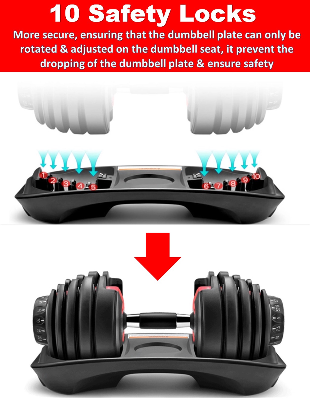 🔥🔥 ADSPorts [24KG / 52.5LB] Professional Self Adjusting Dumbbells