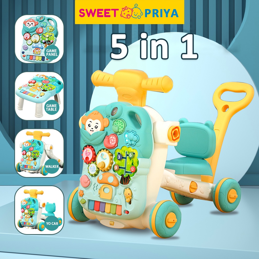 Baby Walker Shopping Cart Wooden Adjustable Speed Anti-Rollover