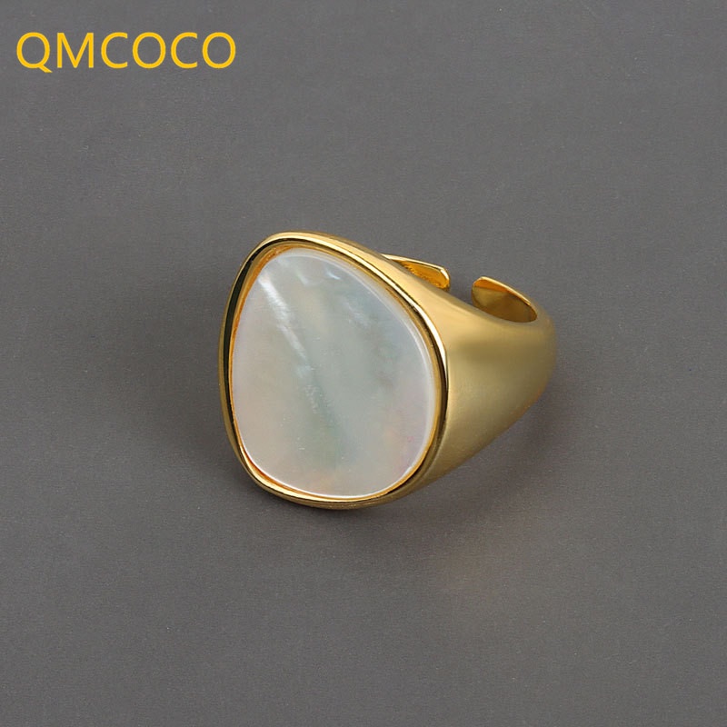 QMCOCO Trendy Shell Geometry Ring for Women Simple Vintage Silver Gold ...