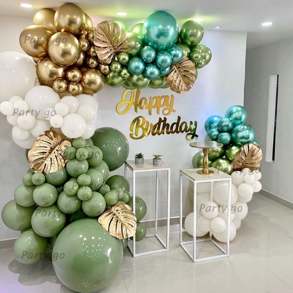 130Pcs Double Layer Skin Balloon Kit Avocado Metallic Green Latex ...