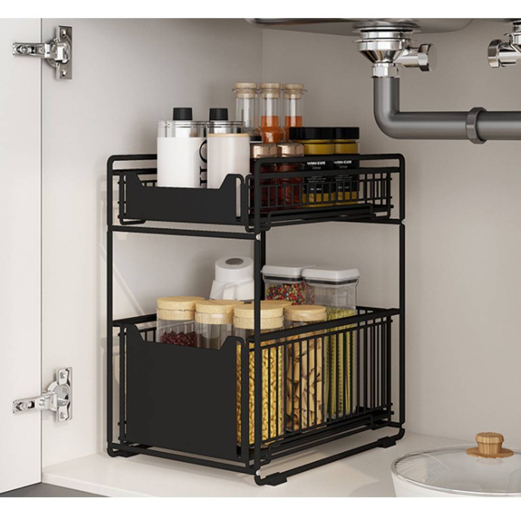 2 Tier Sliding Cabinet Basket Pull Out Organizer Drawer Ideal ...