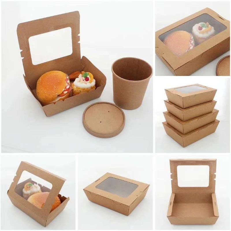 50pcs Disposable Brown Paper Lunch Box With Window - 2100ml | Shopee ...