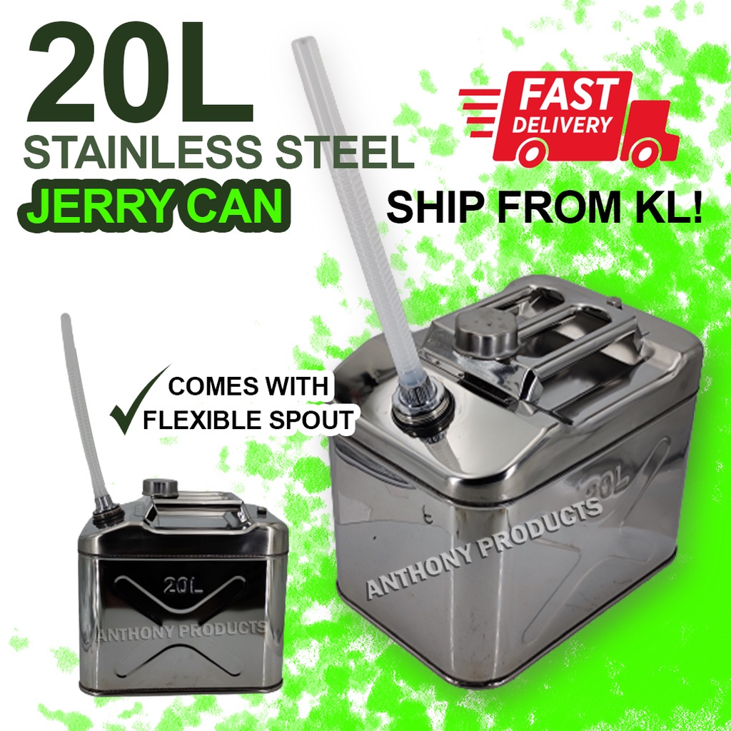 20L Stainless Steel Jerrycan Jerry Can with Flexible Spout for Oil