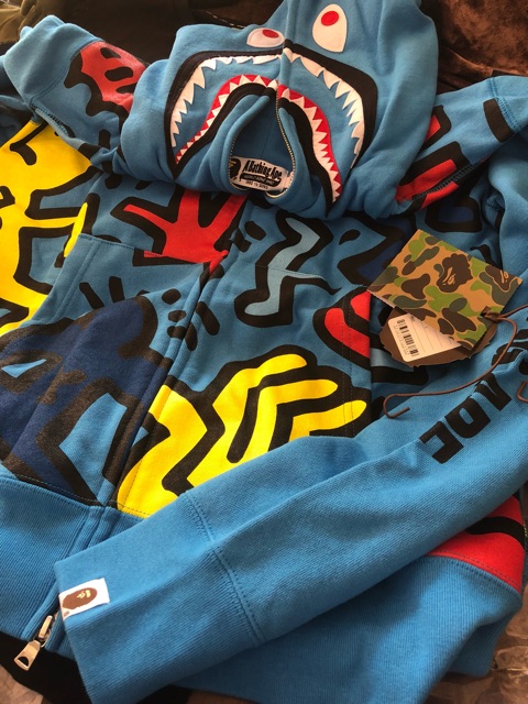 BAPE × Keith Haring Shark full zip hoodie Blue A Bathing Ape Size XL