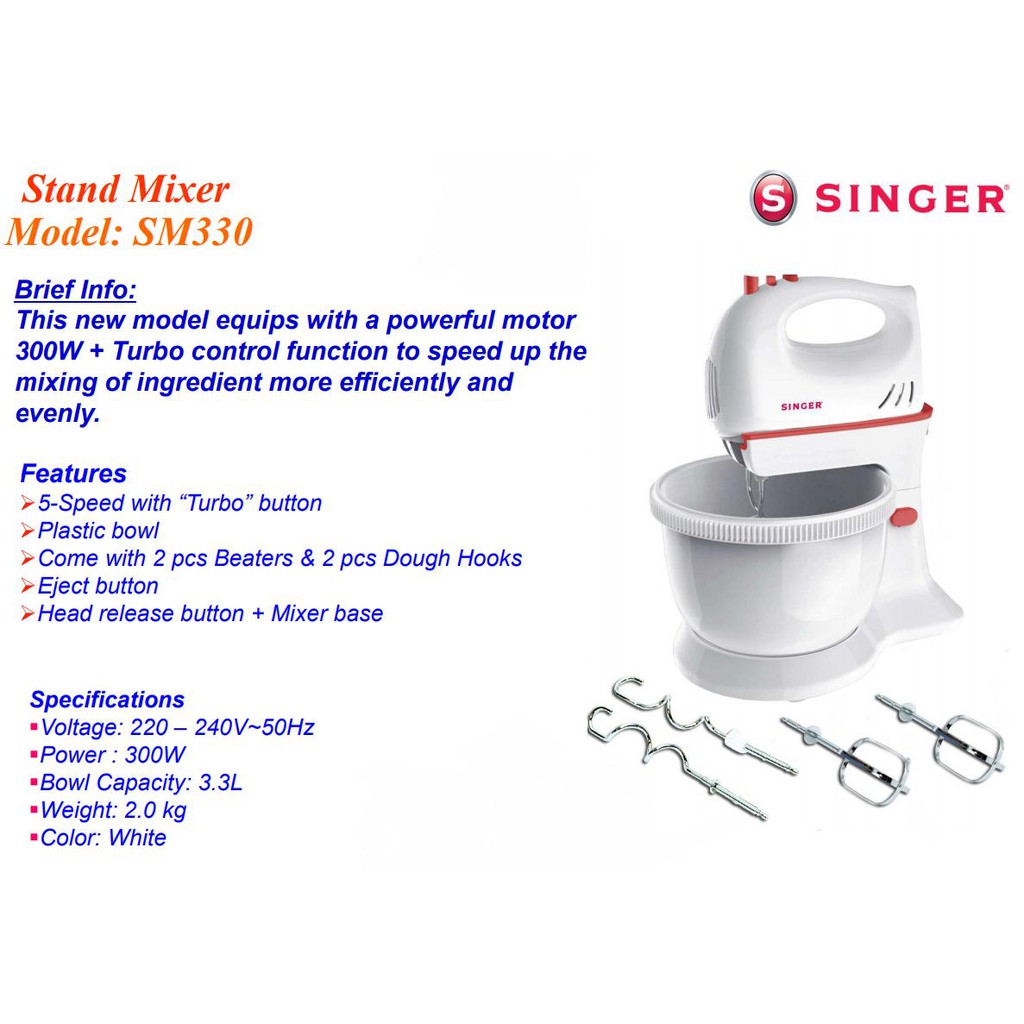 SINGER Stand Mixer (3.3L) SM330 (Pengadun Berdiri) | Shopee Malaysia