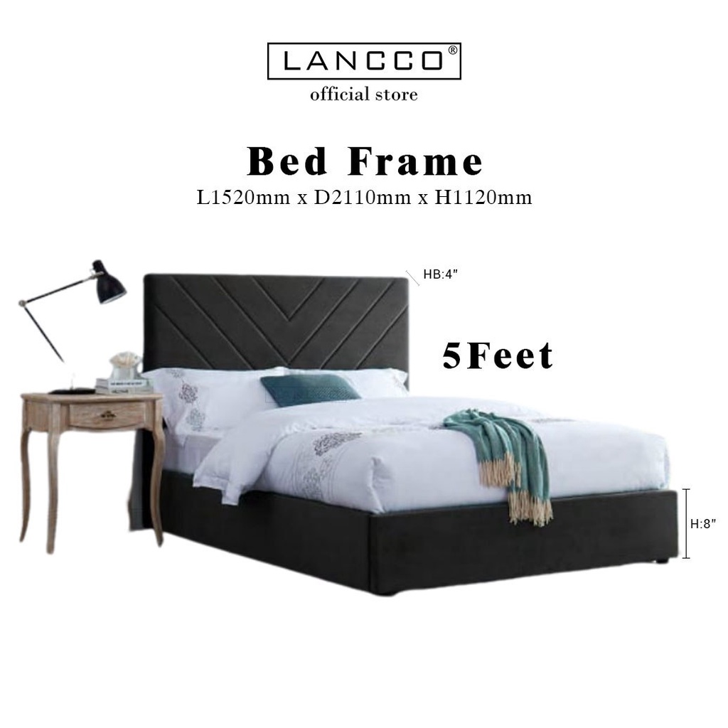 LANCCO Modern Luxury Queen Bed Frame only Bedroom Furniture Bed Katil
