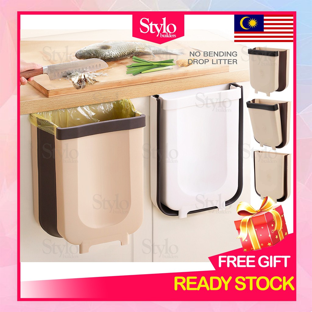 Ready Stockwall Mounted Foldable Trash Can Portable Kitchen Cupboard