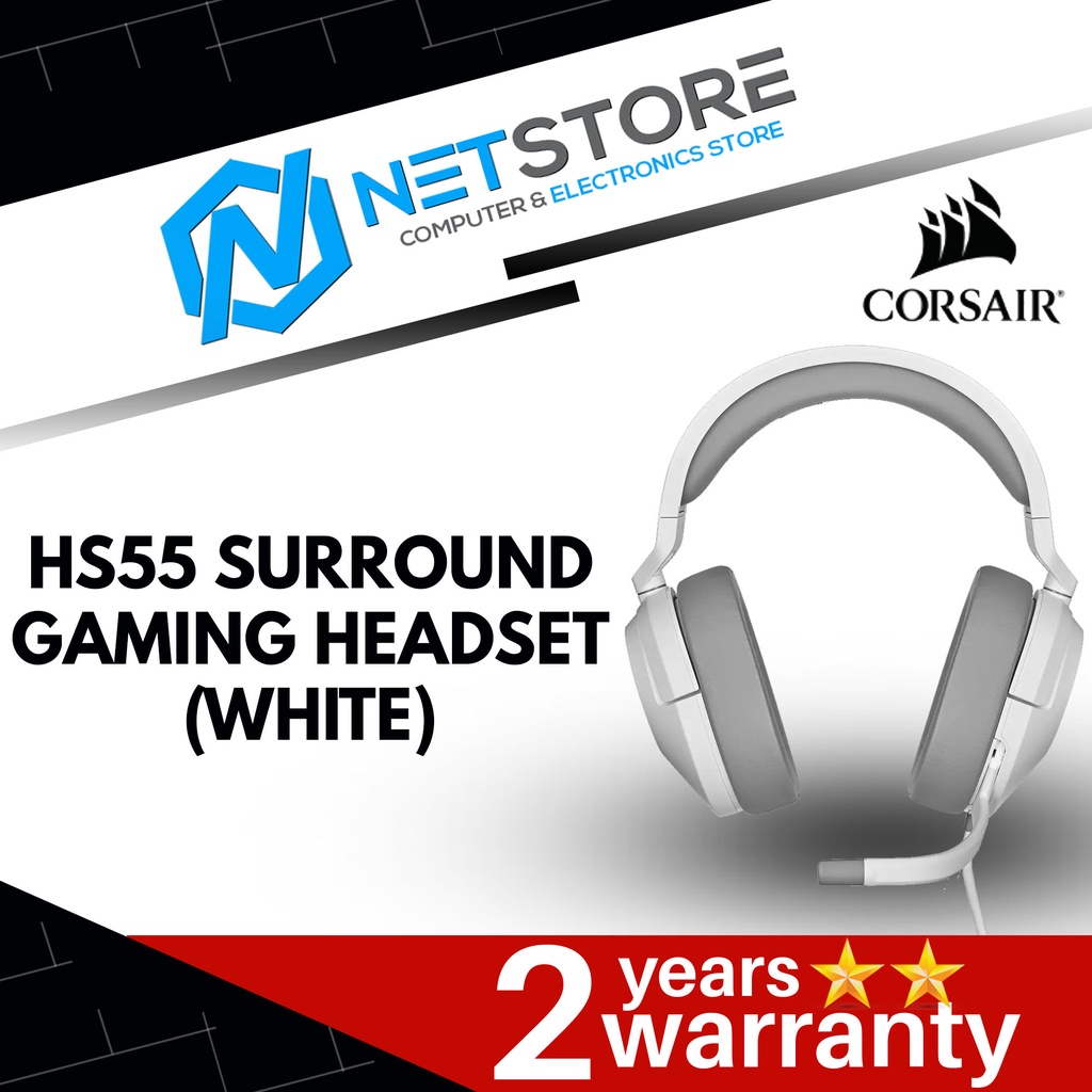 CORSAIR HS55 SURROUND GAMING HEADSET (WHITE) CA9011266AP Shopee