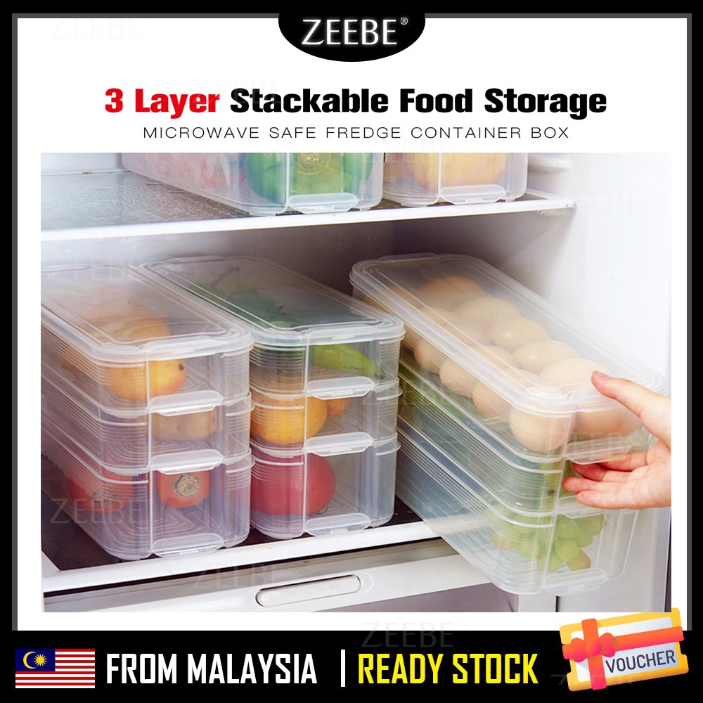 ZEEBE Stackable 3 Layer Food Storage Microwave Safe Fridge Food