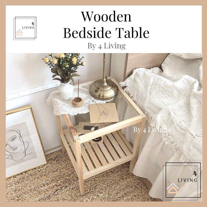 🔥Msia🔥 Glass Top Bedside Table Side Table Wooden Meja Solek Meja Sisi Small Table Console Table