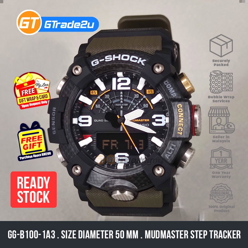 Original G Shock Men GG-B100-1A3 GGB100-1A3 Analog Digital MudMaster Quad  Sensor Watch [READY STOCK]
