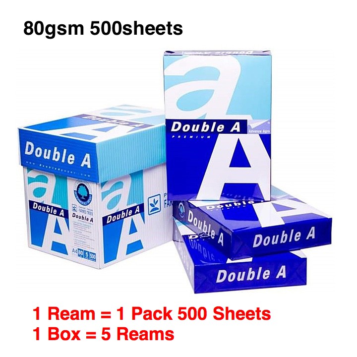 【A4 Paper 1 Box】Double A Premium 80gsm A4 Paper 5 x 500 sheets | Shopee ...