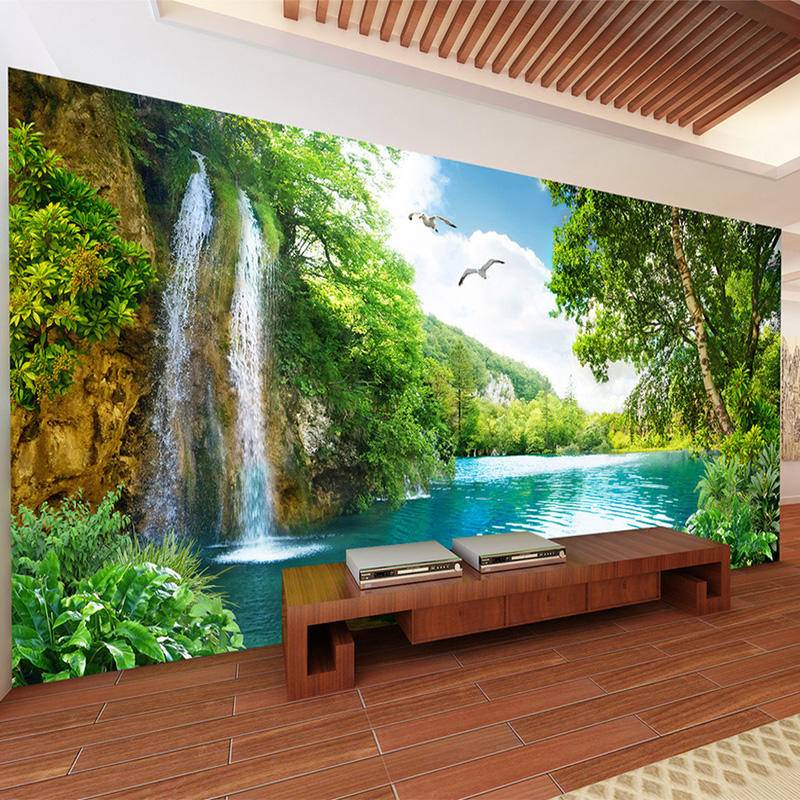 Custom Self Adhesive Murals 3D Mountain Waterfall Nature Landscape ...