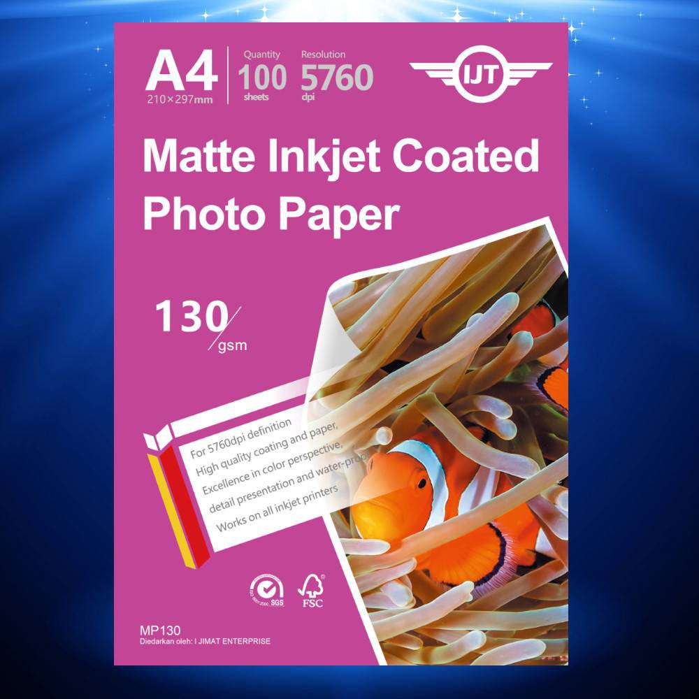 IJT MP130 Matte Inkjet Coated Photo Paper A4 Size 130g 130gsm (Each ...