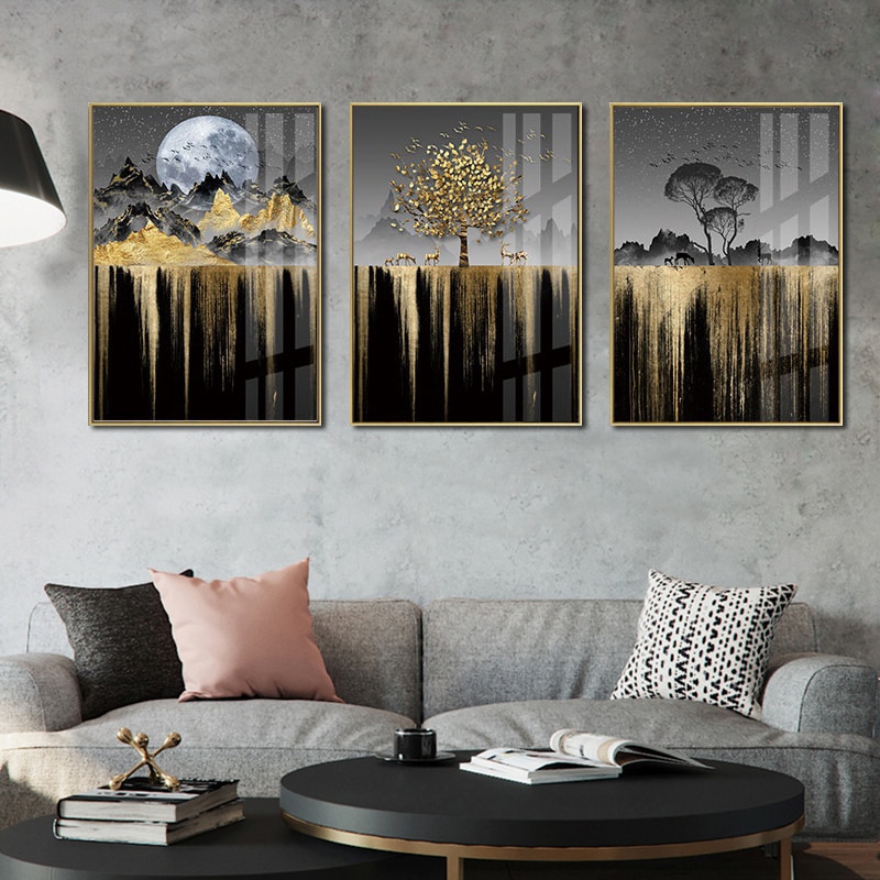 Abstract Moon Tree Landscape Canvas Painting Prints Luxury Wall ...