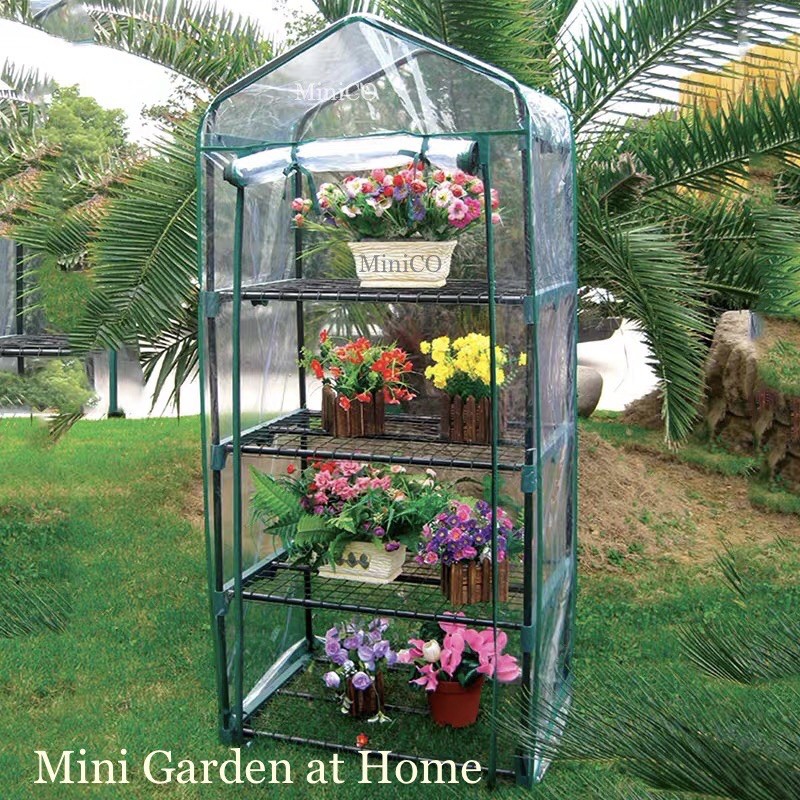 Portable Gardening Rack with Transparent PVC Cover Greenhouse Home Mini ...