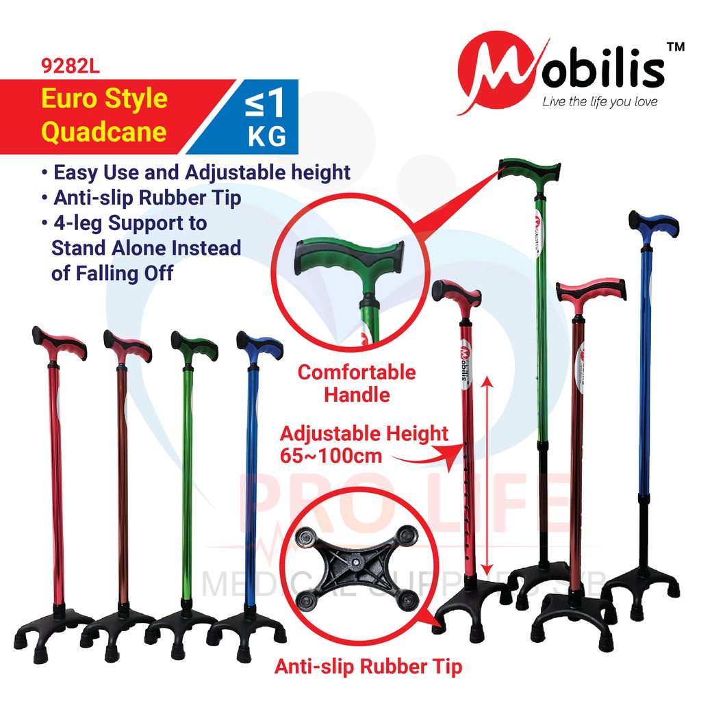 Mobilis Euro Style Quadcane MO-9282L with FOUR legs Tongkat 4 kaki Anti ...