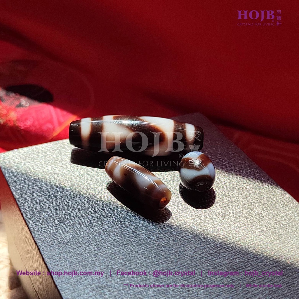 HOJB Tibetan Pure Dzi with Tiger-tooth Motif 12-35mm 聚寶軒西藏至纯天珠