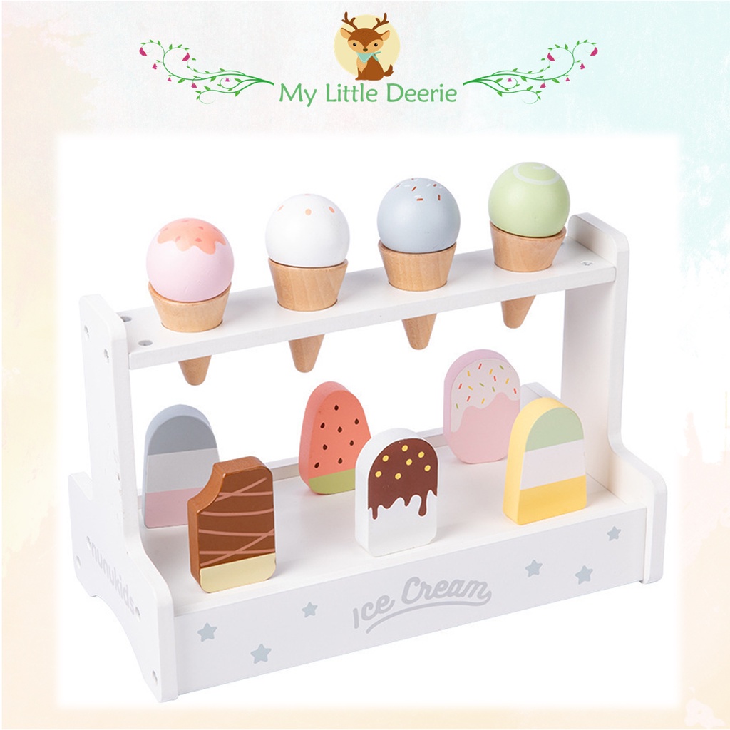 NUNUKIDS Wooden Ice Cream Bar Shop Pretend Play Role Play Kitchen Early ...